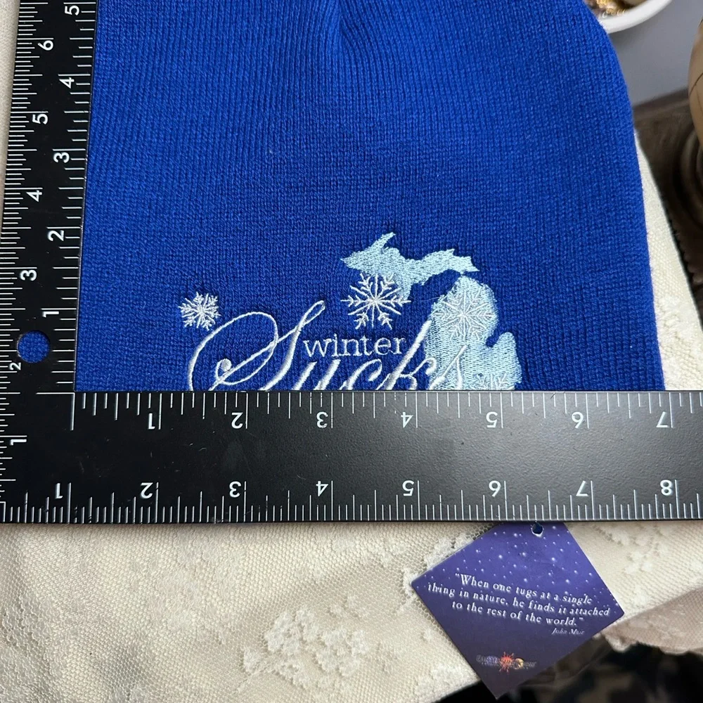 Winter Sucks Blue Winter Cap - 100% Acrylic - Unused Embroidered Beanie w/ Tags